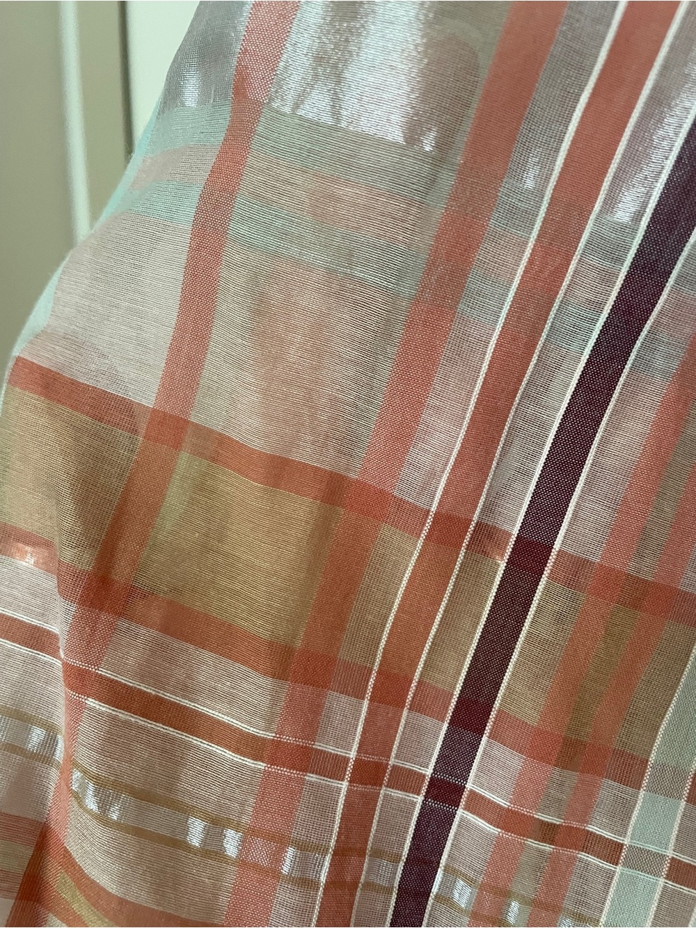 Madewell Peach Plaid Ruffle-Neck Blouse - Picture 10 of 10